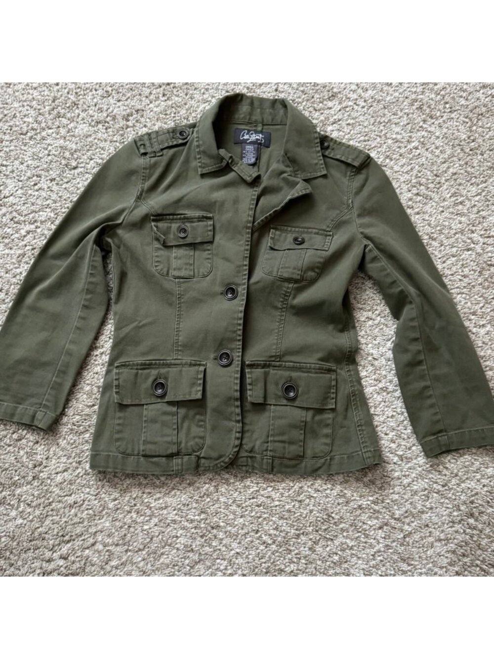 City Streets Military Style Button Front Jacket Coat Women's Small Olive Green